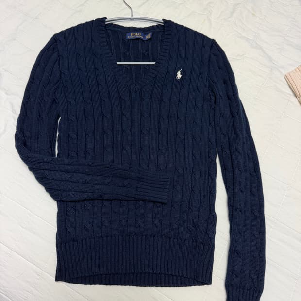 폴로 랄프로렌 케이블 브이넥 니트 네이비  XS