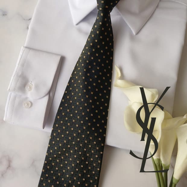입생로랑 실크 다크그린 골드 패턴 넥타이 9.9cm A+등급 A19087