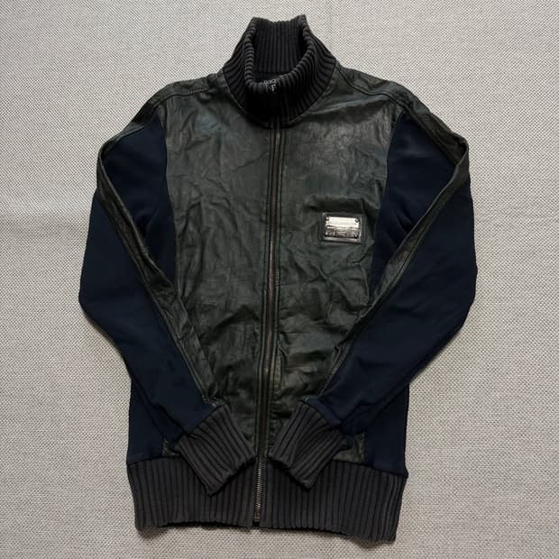 돌체앤가바나 가죽 니트 집업 자켓