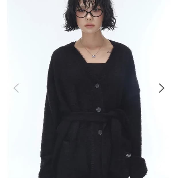 애즈온 루카 타이 가디건 블랙