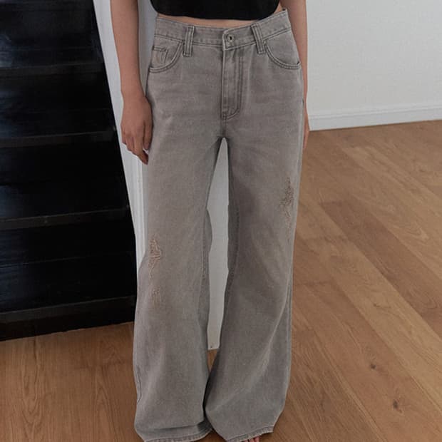 랑거 코튼 플레어 데님 진 그레이 M