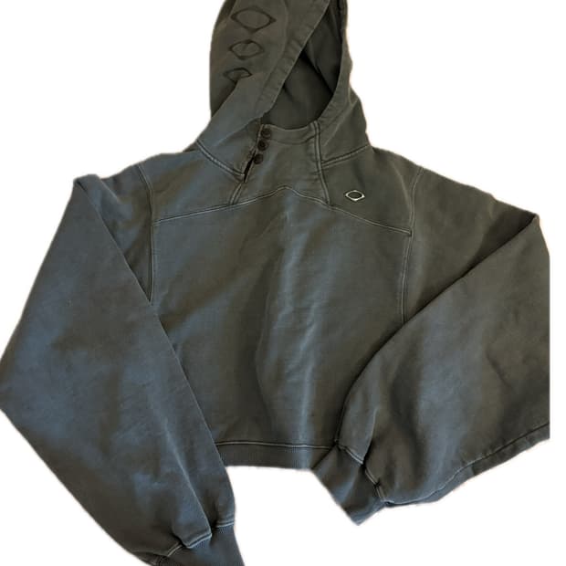 미스치프 사이드 버튼 업 크롭 후드 워시드 차콜