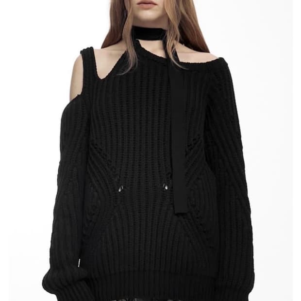 NACHE SLIT TIE KNIT BLACK