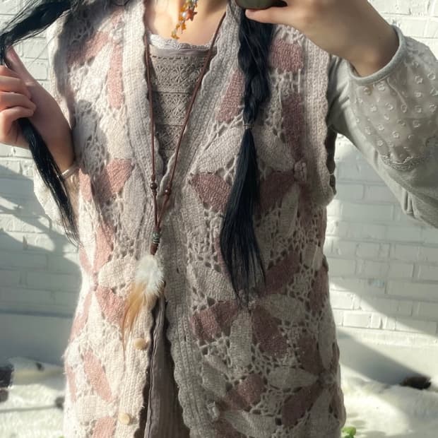 빈티지 크로쉐 니트 베스트 모리룩