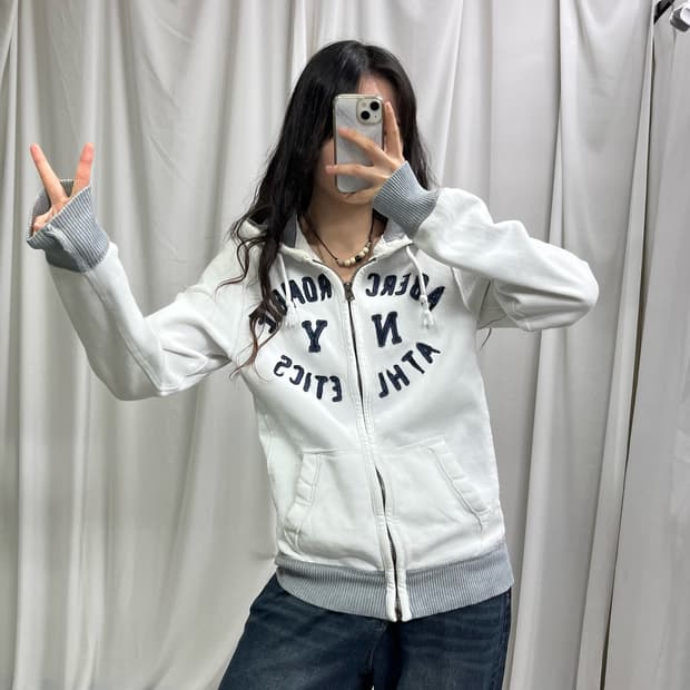 Abercrombie white hood zip-up