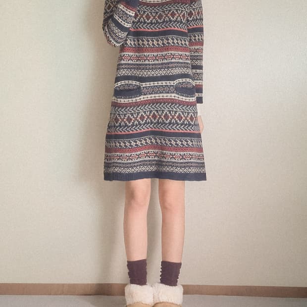 모리걸 페어아일 레트로 니트 원피스