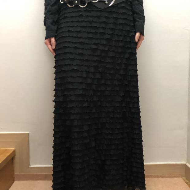 빈티지 블랙 프릴 롱 스커트