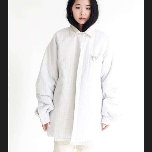 구매)샵페어리 패디드 코지 패턴 셔츠 패딩 자켓 체크 shopfaerie