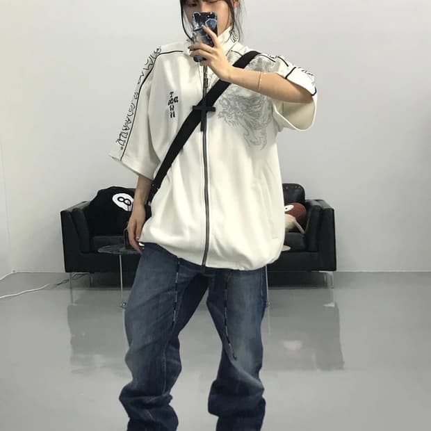도그타운 블랙드래곤 디테일 반팔 집업 져지
