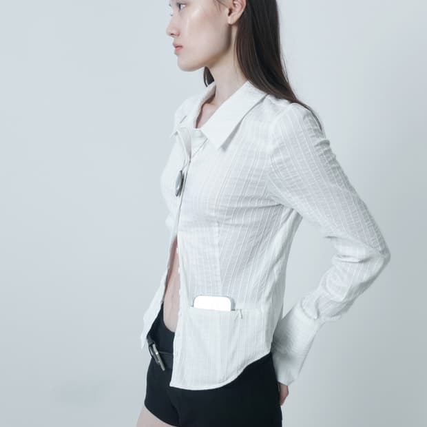 세릭 (CERRIC) CRUNCH STRIPE SHIRT-WHITE