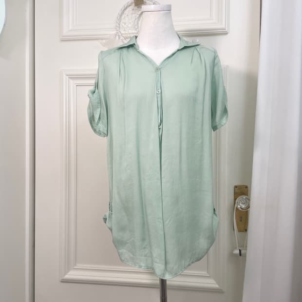 mint green pleats summer blouse(size-M)