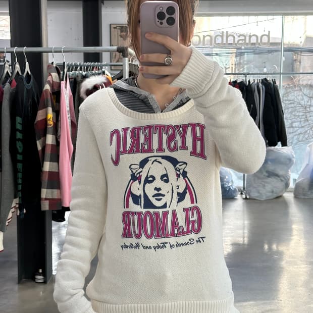 히스테릭글래머 히스걸 스펠로고 언발 니트