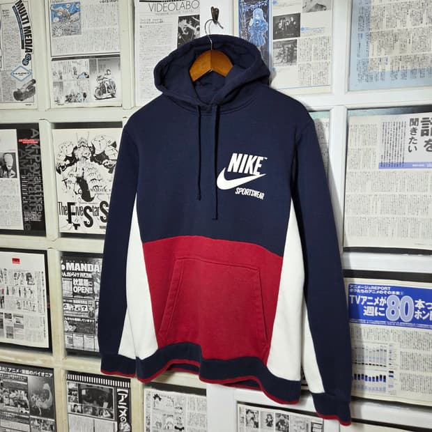 나이키 네이비 레드 배색 후드티