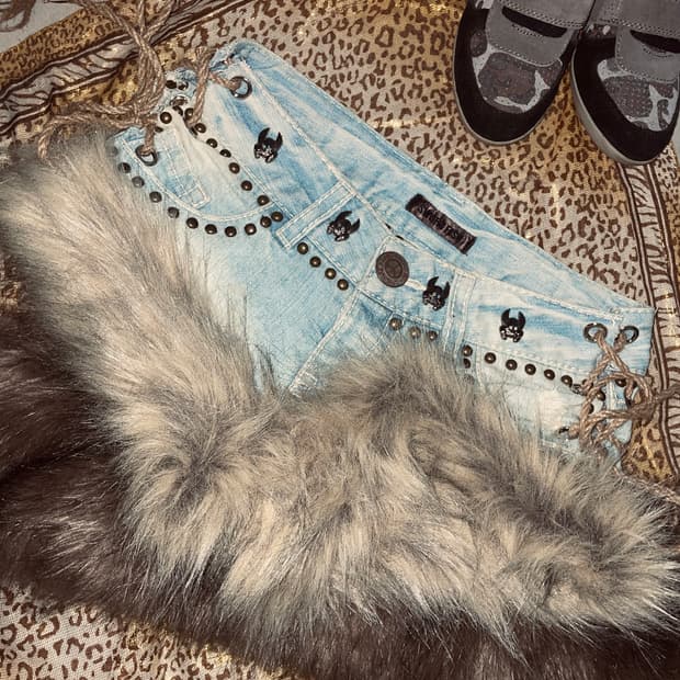 빈티지 커스텀 스터드 퍼팬츠 쇼츠 갸루