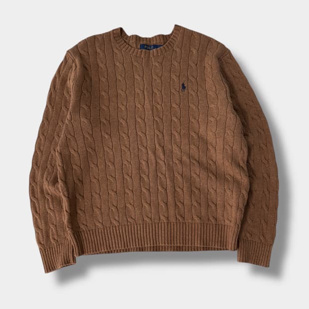 폴로 랄프로렌 루즈핏 신형 카멜 브라운 코튼 꽈배기 니트