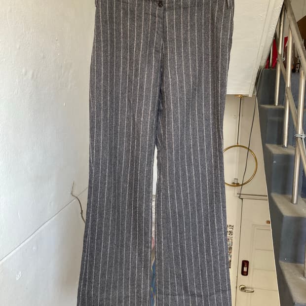 울 100% 스트라이프 와이드 슬랙스