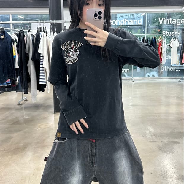 밴슨 레더 데스 래빗 콜라보 레오파드 레이어드 롱슬리브