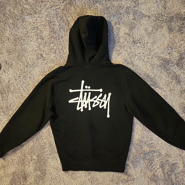 정품(L-105) 스투시 테리소재 블랙 베이직 후드 집업