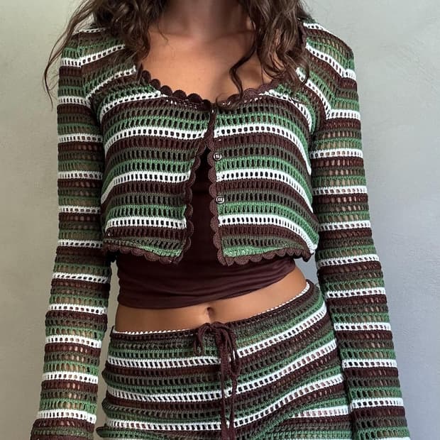 zara 자라빈티지)말차초코갸루 크로셰 모리걸 니트여름시스루휴양지반바지