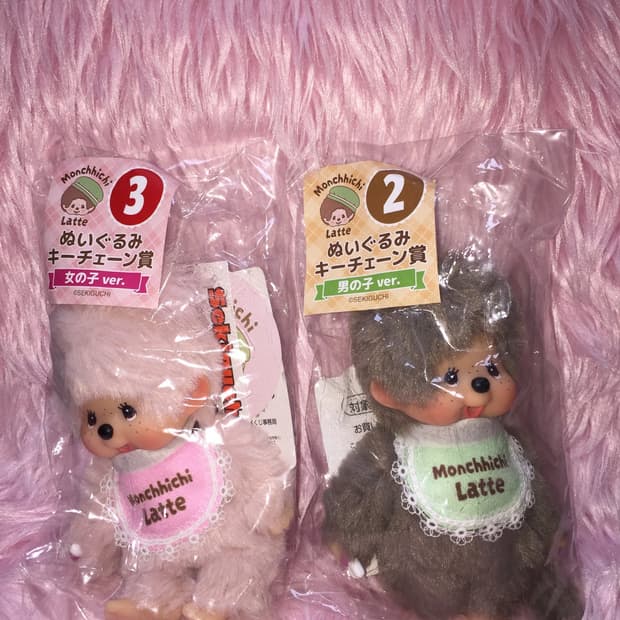 쿠지 라떼 몬치치 키링 키체인 세트 (핑크,그레이)
