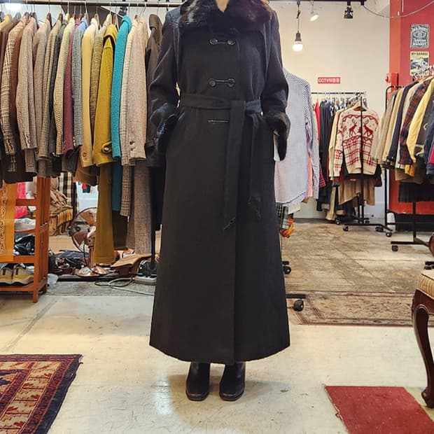 DElBA milano 알파카 울 블렌드 리얼 밍크 카라 퍼 롱 코트