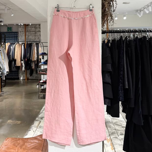 막스마라 핑크 퓨어 린넨 스팽글 팬츠