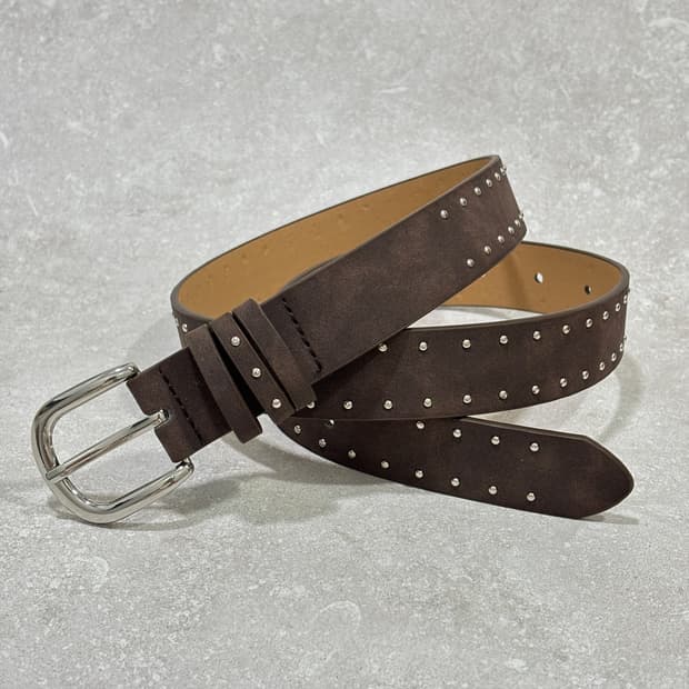 Oribell 타이니 볼 스터드 스웨이드 소가죽 미니멀 벨트