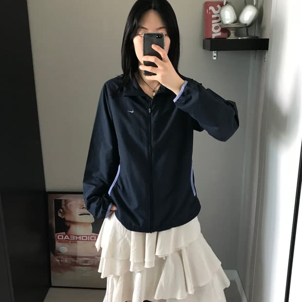 나이키 00년대 올드스쿨 스우시 네이비 바람막이 자켓