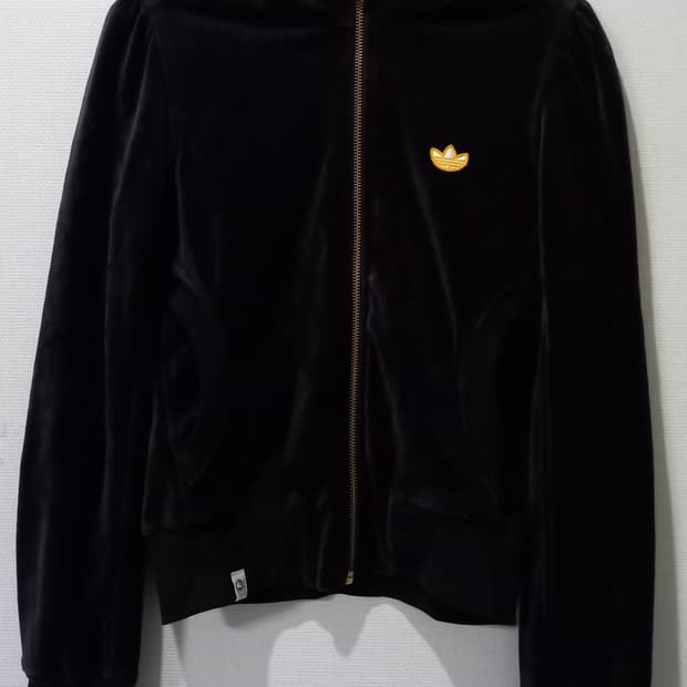 아디다스 희귀 벨벳 블랙 트랙탑 저지 져지집업 85/XS
