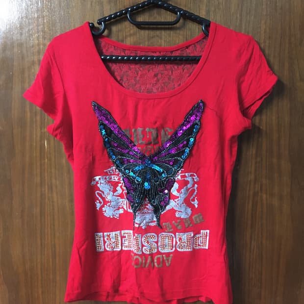 y2k 갸루 나비 시스루 레이스 반팔