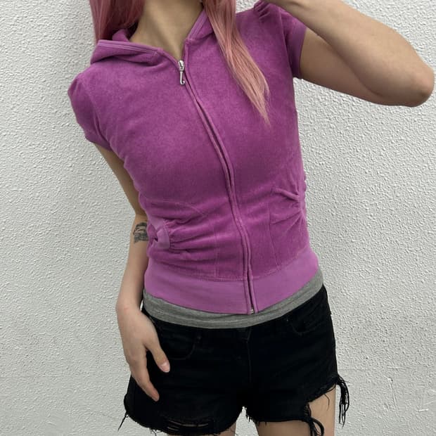 쥬시꾸뛰르 퍼플 테리 반팔 후드집업