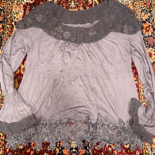 퍼플 플라워 빈티지 롱슬리브 블라우스