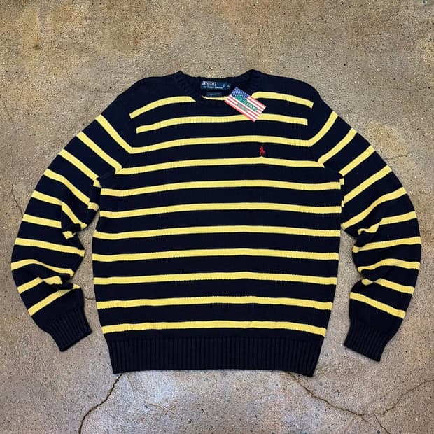 90s USA 빈티지 폴로랄프로렌 스트라이프 단가라 헤비코튼 니트
