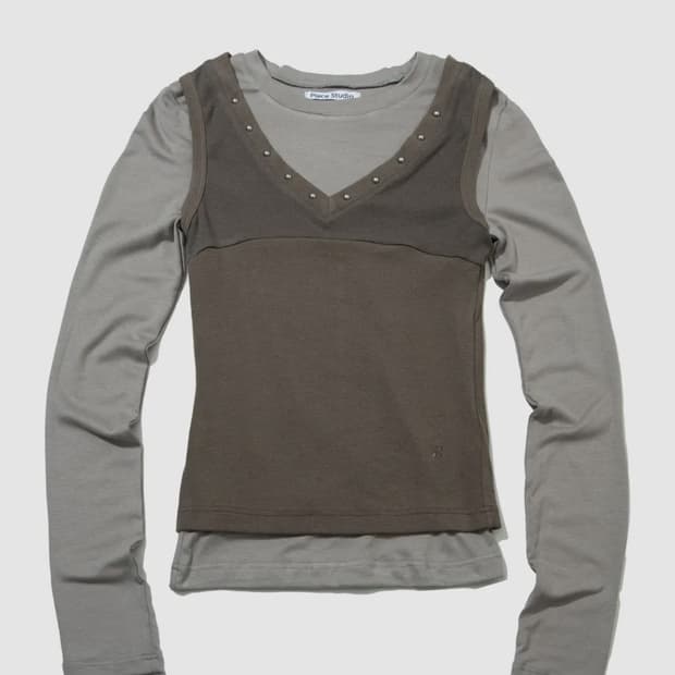 플레이스 스튜디오 스터드 브이넥 투웨이 슬리브리스 레이어드 티셔츠