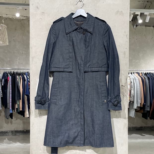 미하라 야스히로 진청 히든 버튼 싱글 데님 코트