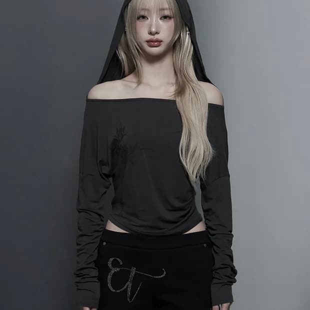 에트오소메 레터링 롱 슬리브 탑