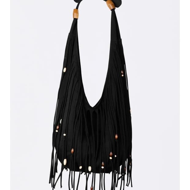 스컬프터 Shaggy Fringe Market Bag Black