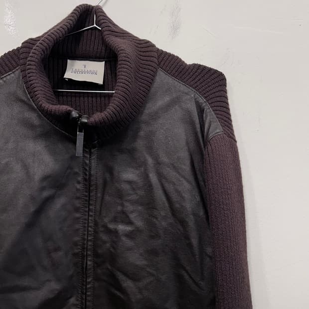 트루사르디 울 레더 믹스드 미니멀 자켓