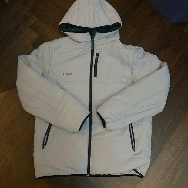 FCMM 리버시블 경량패딩 컬러블럭 그레이-그린 후드패딩자켓