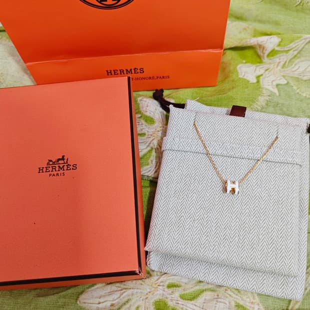 에르메스 팝아슈 미니 목걸이 화이트 로즈골드 블랑