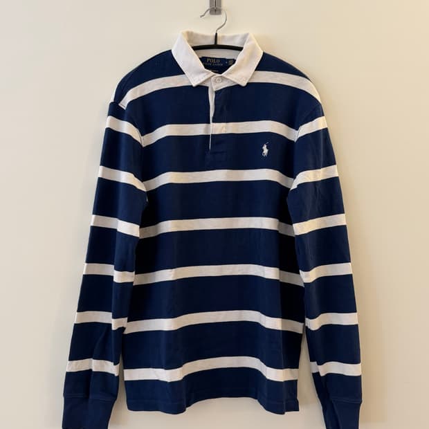 폴로 랄프로렌 아이코닉 럭비 셔츠 M size 네이비x화이트 polo