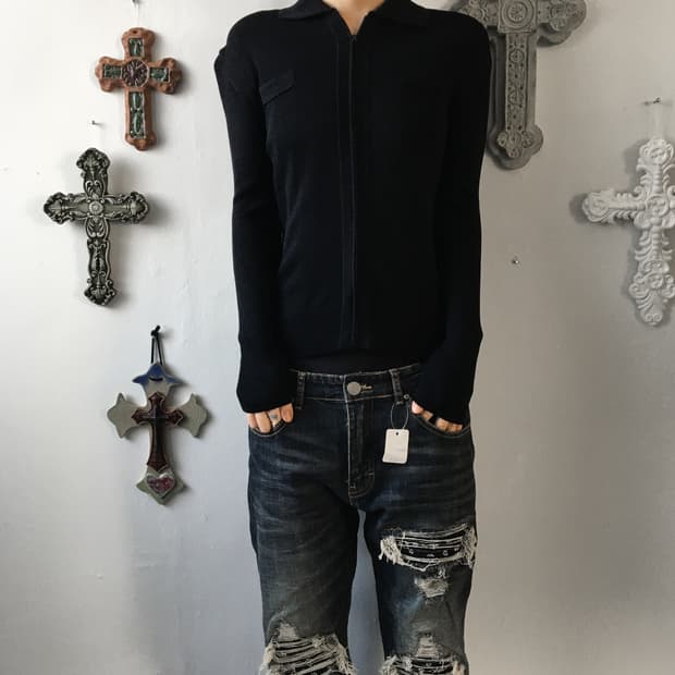 High neck knit zip up