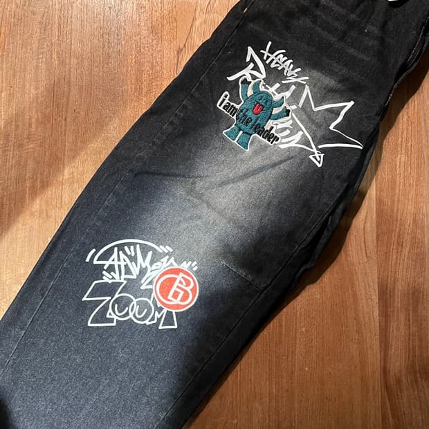 흑청 자수 데님 팬츠