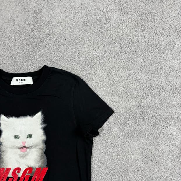 MSGM 캣 프린팅 빅로고 블랙 티셔츠