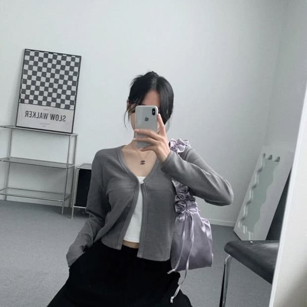 원단추 가디건 그레이