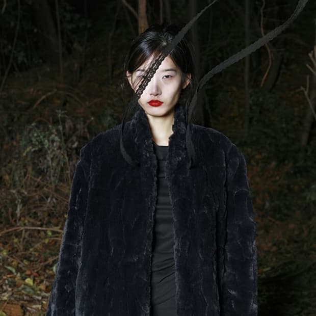 [나체] 리본 토끼털 퍼자켓