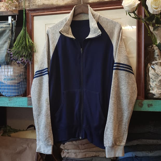 70s 빈티지 트레이닝 집업 자켓 블루 그레이 m