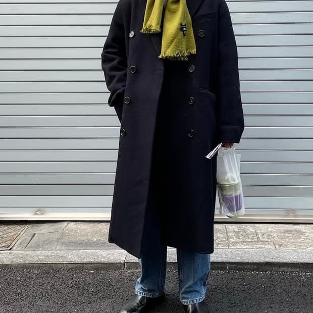 코모도스퀘어 핸드메이드 더블코트 네이비