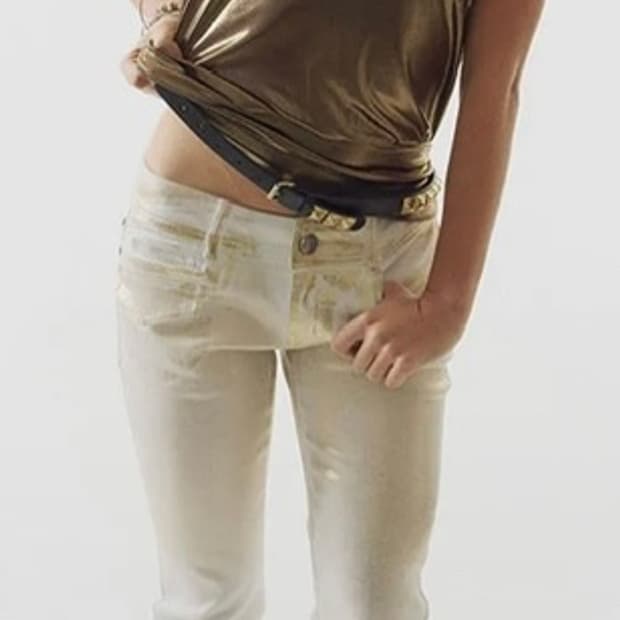 스컬프터 Metallic Bootcut Denim White/Gold