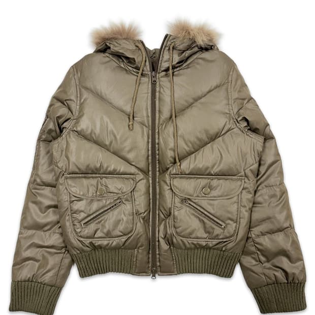 빈티지 ARW 카키 브라운 포켓 퍼 숏패딩